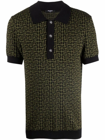 Shop Balmain Men's Green Wool Polo Shirt