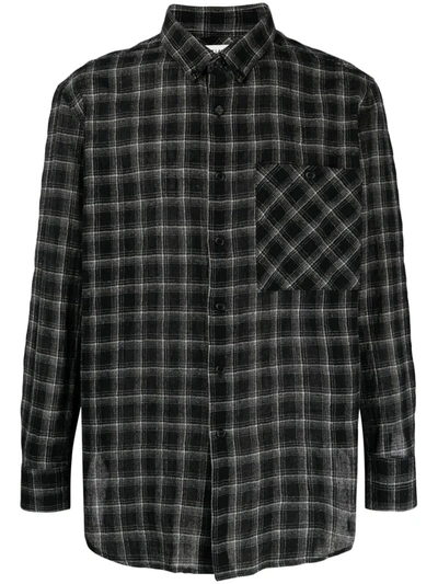 Shop Saint Laurent Checked Flannel Shirt In Black