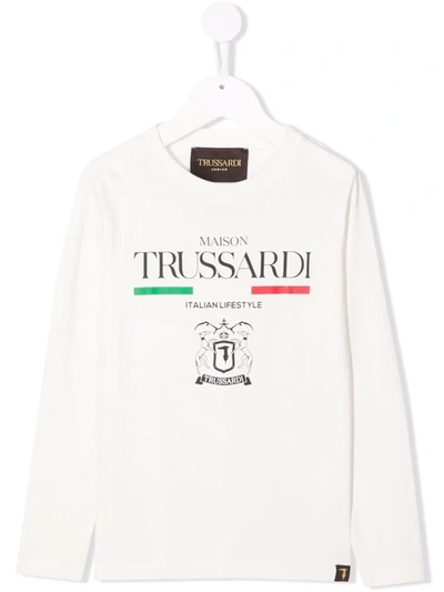 Shop Trussardi Junior Logo Print T-shirt In White