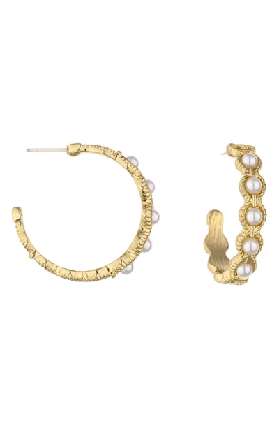 Ettika Faux Pearl Studded Hoop Earrings In Gold