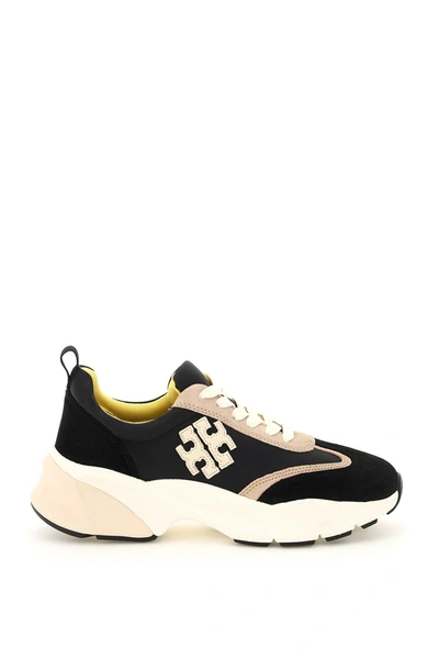 Shop Tory Burch Suede And Nylon Good Luck Sneakers In Black Cream Black (black)