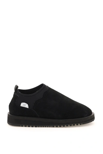 Shop Suicoke Ron Slip-on Suede Sneakers In Black (black)