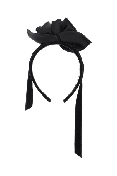Shop Alessandra Rich Headband With Satin Roses In Black (black)