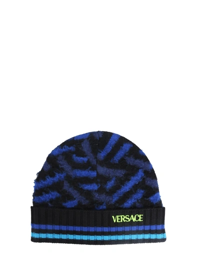 Shop Versace Brushed Wool Hat In Blu