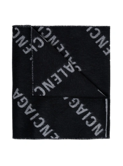 Shop Balenciaga Bicolor Wool Scarf With Allover Logo In Black