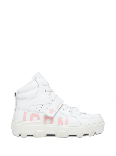 Shop Dsquared2 High Top White Leather Sneakers With Logo