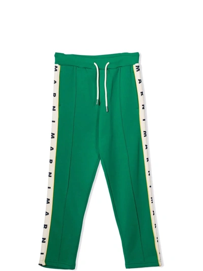 Shop Marni Sports Trousers With Print In Green