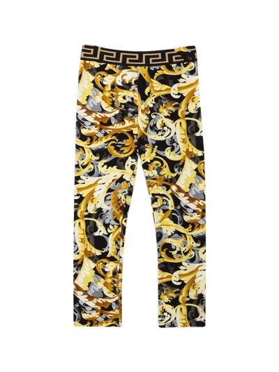 Shop Versace Leggings With Characteristic Greca Detail And Kids Baroque Print In Nero/oro
