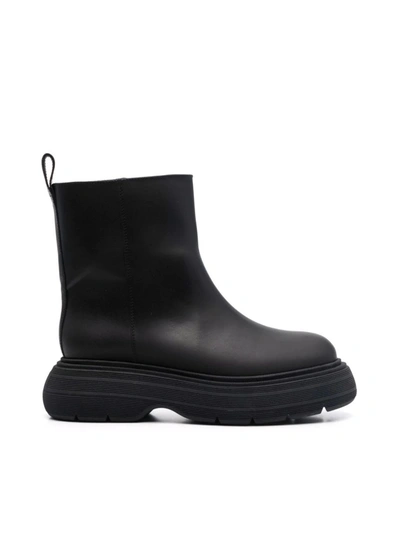 Shop Gia Borghini Short Black Rubber Boot With A Chunky Sole