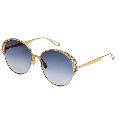 Shop Elie Saab Ladies Gold Tone Round Sunglasses Es006/s0lks7j58 In Blue,gold Tone