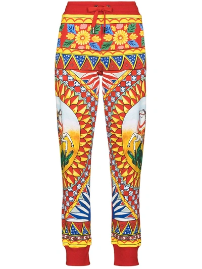 Dolce & Gabbana Printed Cotton-jersey Track Pants In Red