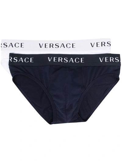 Shop Versace Logo Band Two-pack Briefs In White