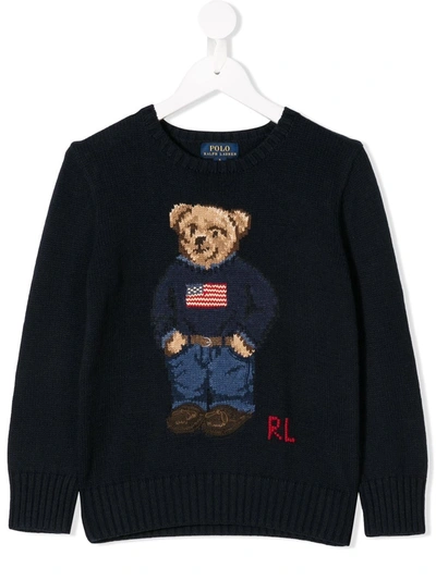 Ralph Lauren Kids' Teddy Bear-motif Cotton Jumper In Blue | ModeSens