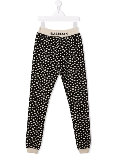 Shop Balmain Teen Geometric Print Track Pants In Black