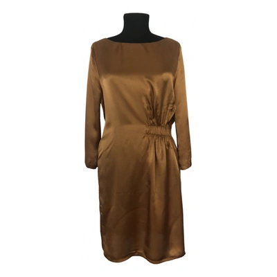 Pre-owned Diega Silk Mid-length Dress In Camel
