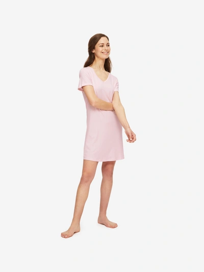 Shop Derek Rose Women's V-neck Sleep T-shirt Lara Micro Modal Stretch Ballet Pink