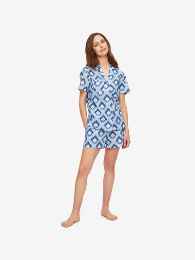 Shop Derek Rose Women's Short Pajamas Ledbury 48 Cotton Batiste Blue