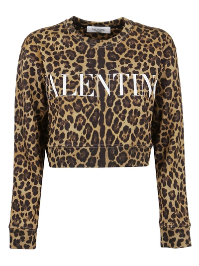 Shop Valentino Leopard Printed Cropped Sweatshirt In Multi