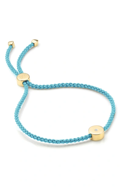 Linear Solo Diamond Friendship Bracelet In Yellow Gold Sky Blue