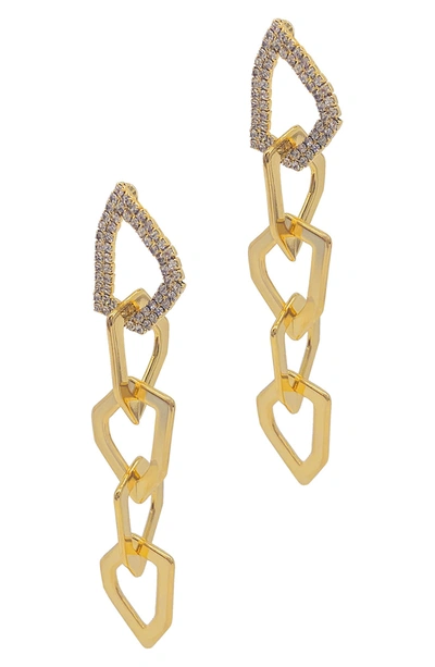 Shop Adornia 14k Gold Plated Pavé Swarovski Crystal Organic Link Drop Earrings In Yellow