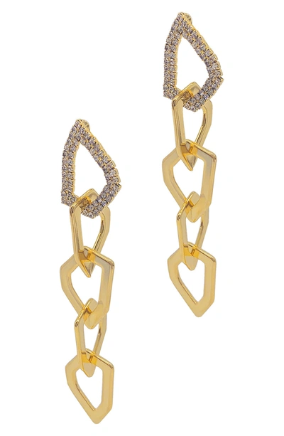 Adornia 14k Gold Plated Pave Swarovski Crystal Organic Link Drop Earrings In Yellow