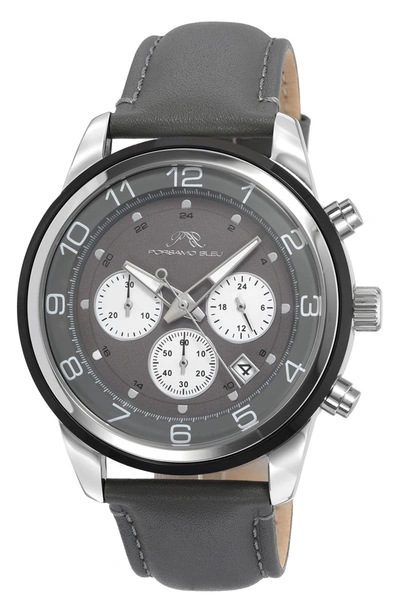 Shop Porsamo Bleu Arthur Chronograph Leather Strap Watch, 44mm In Grey