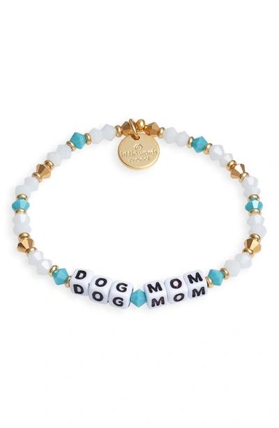 Shop Little Words Project Dog Mom Beaded Stretch Bracelet In White Aqua
