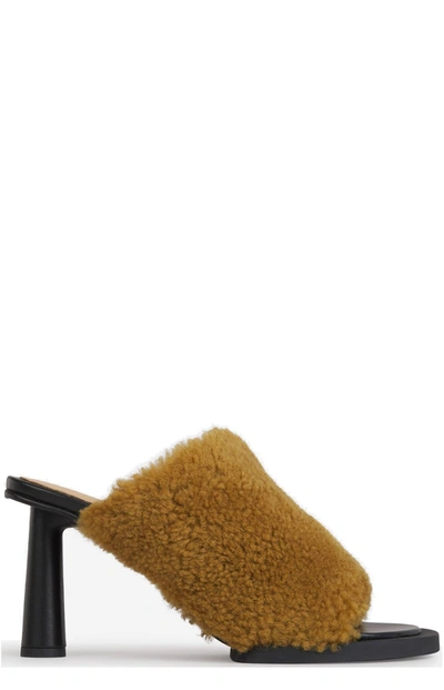 Shop Jacquemus Shearling Heeled Sandals In Brown
