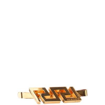 Shop Versace Greca Logo Hair Clip In Gold
