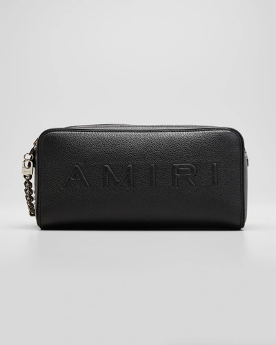 Shop Amiri Men's Embossed Leather Toiletry Bag In Black