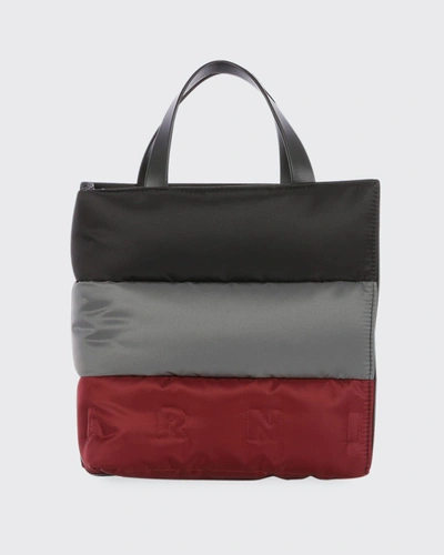 Shop Marni Museo Small Padded Nylon Tote Bag In Anthracite