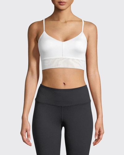 Shop Alo Yoga Lush Strappy-back Sports Bra In White Glossy/wht