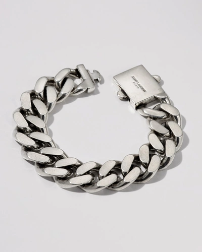Shop Saint Laurent Gourmette Chain Bracelet In Silver