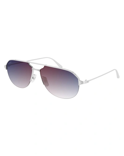 Shop Cartier Men's Ct0229s-004 60 Metal Sunglasses In Silver