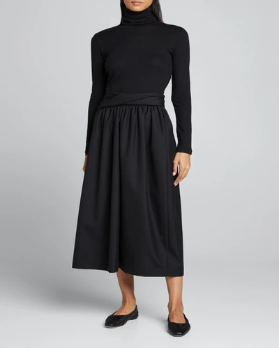 Shop Majestic Cotton-cashmere Long Sleeve Turtleneck Top In Noir