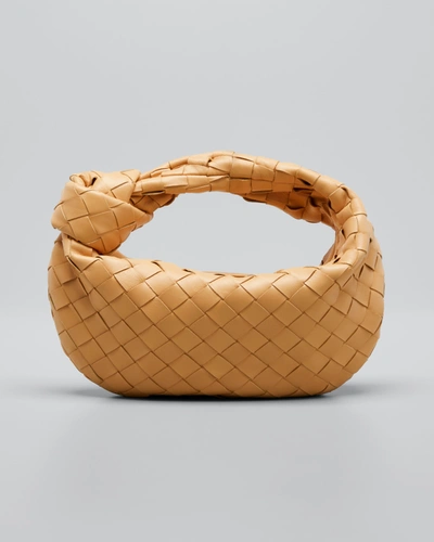 Shop Bottega Veneta Jodie Mini Intrecciato Knot Hobo Bag In Almond
