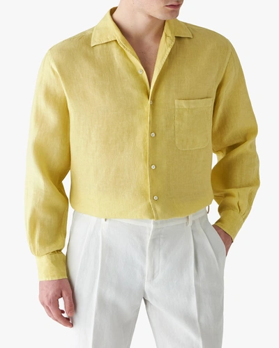 Shop Loro Piana Men's Andre Dyed Linen Shirt In 2625 Dusk Citron