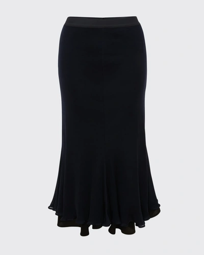 Shop Jw Anderson Fluted-hem Double Layer Midi Skirt In Navy