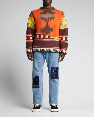 Shop Alanui Men's Geo-print Wool Sweater In Multicolor