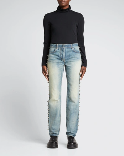 Shop Givenchy Stud Embellished Straight-leg Jeans In Medium Blue
