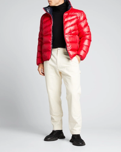 Shop Moncler Men's Hanin Shiny Nylon Hooded Puffer Jacket In Raspberry