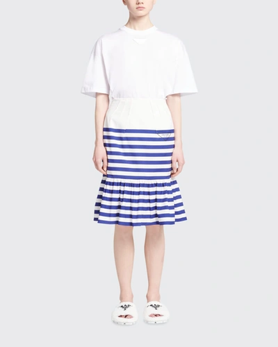 Shop Prada Striped Logo-print Poplin Pencil Skirt In F0i99biancoindaco