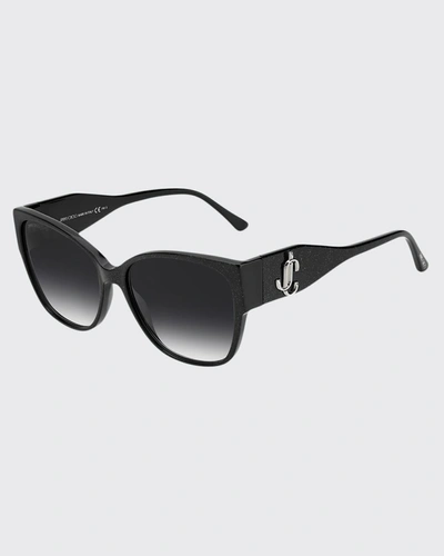 Shop Jimmy Choo Shay Oversized Acetate Cat-eye Sunglasses In Black Glitter