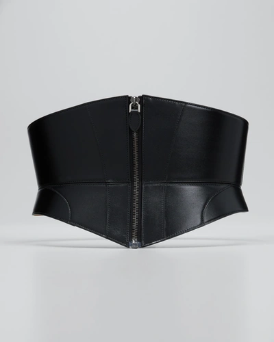 Shop Alaïa Wide Leather Zip Corset Belt In Noir