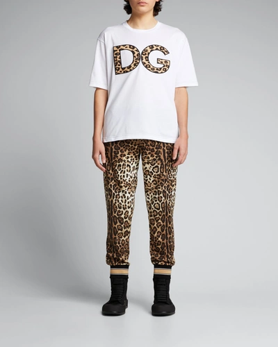 Shop Dolce & Gabbana Men's Leopard-dg T-shirt In Optic Wht