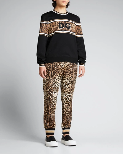 Shop Dolce & Gabbana Men's Dg Leo-stripe Sweater In Blk Jcq