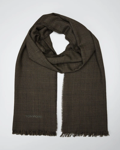 Shop Tom Ford Men's Prince Of Wales Jacquard Scarf In Dk Brw Ck