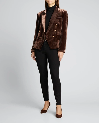 Shop L Agence Kenzie Double-breasted Blazer With Grosgrain Trim In Chocolate