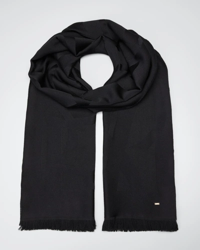 Shop Saint Laurent Tonal Ysl Wool Scarf In 1000 Black