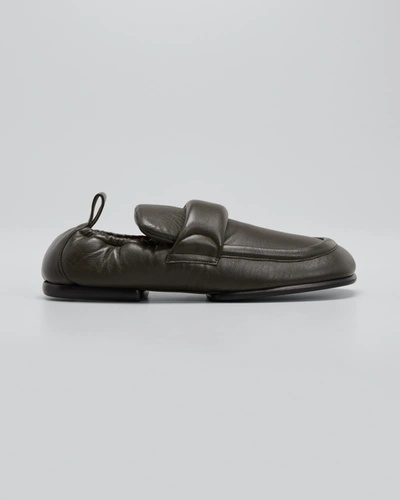 Shop Dries Van Noten Men's Padded Leather Loafers In Olive